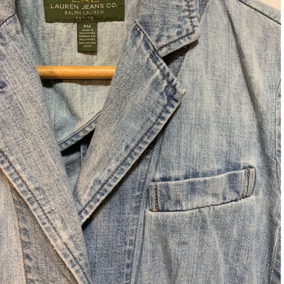 VTG Lauren Jeans Co. Ralph Lauren cotton denim blazer Jacket PM boho cottagecore - Picture 3 of 10